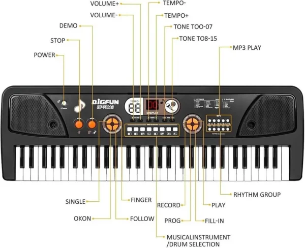 Piano Organeta 61 teclas Micrófono Pantalla LED - Imagen 6